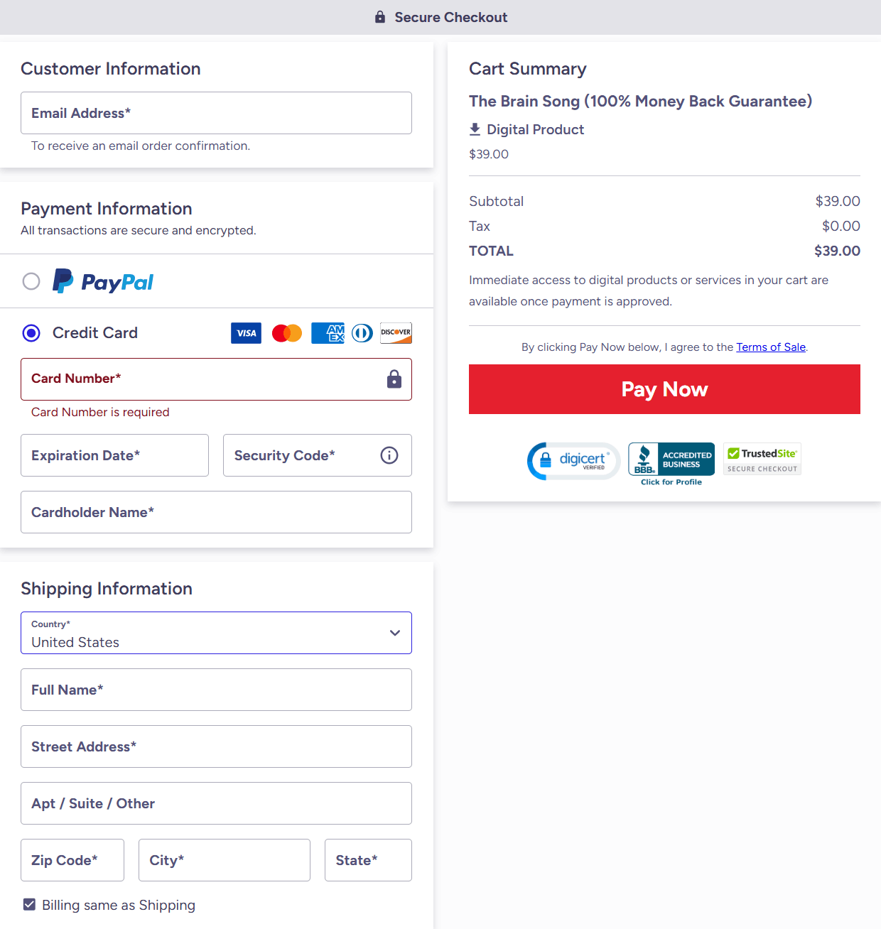 The Brain Song Checkout Page